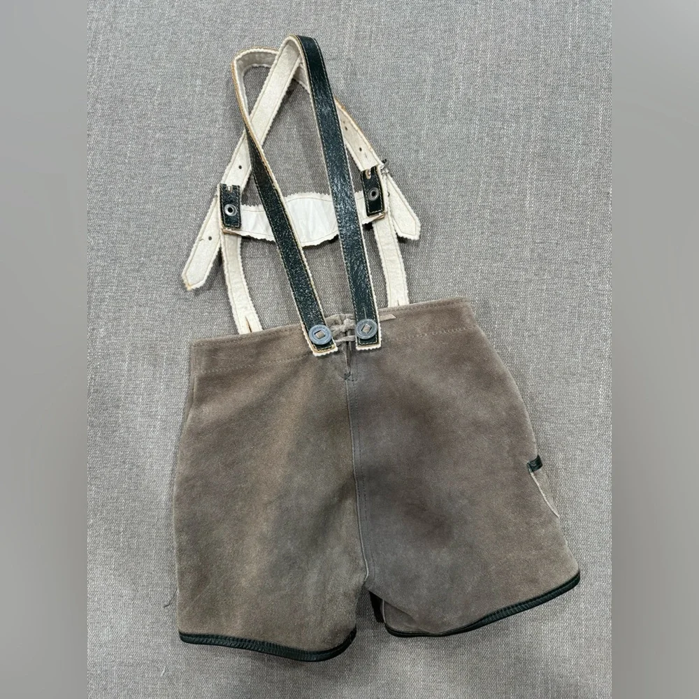 Vintage‎ Bavarian Toddler Lederhosen 3T Suede Leather w/ H-Suspenders, Edelweiss